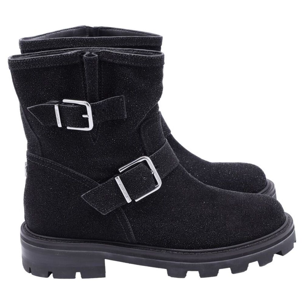 Jimmy Choo Youth II Glitter-Effect Ankle Boots in Black Glitter